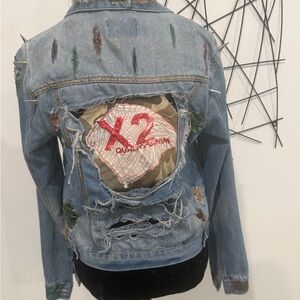 Sold! Custom made Distressed Denim Jacket with Patch